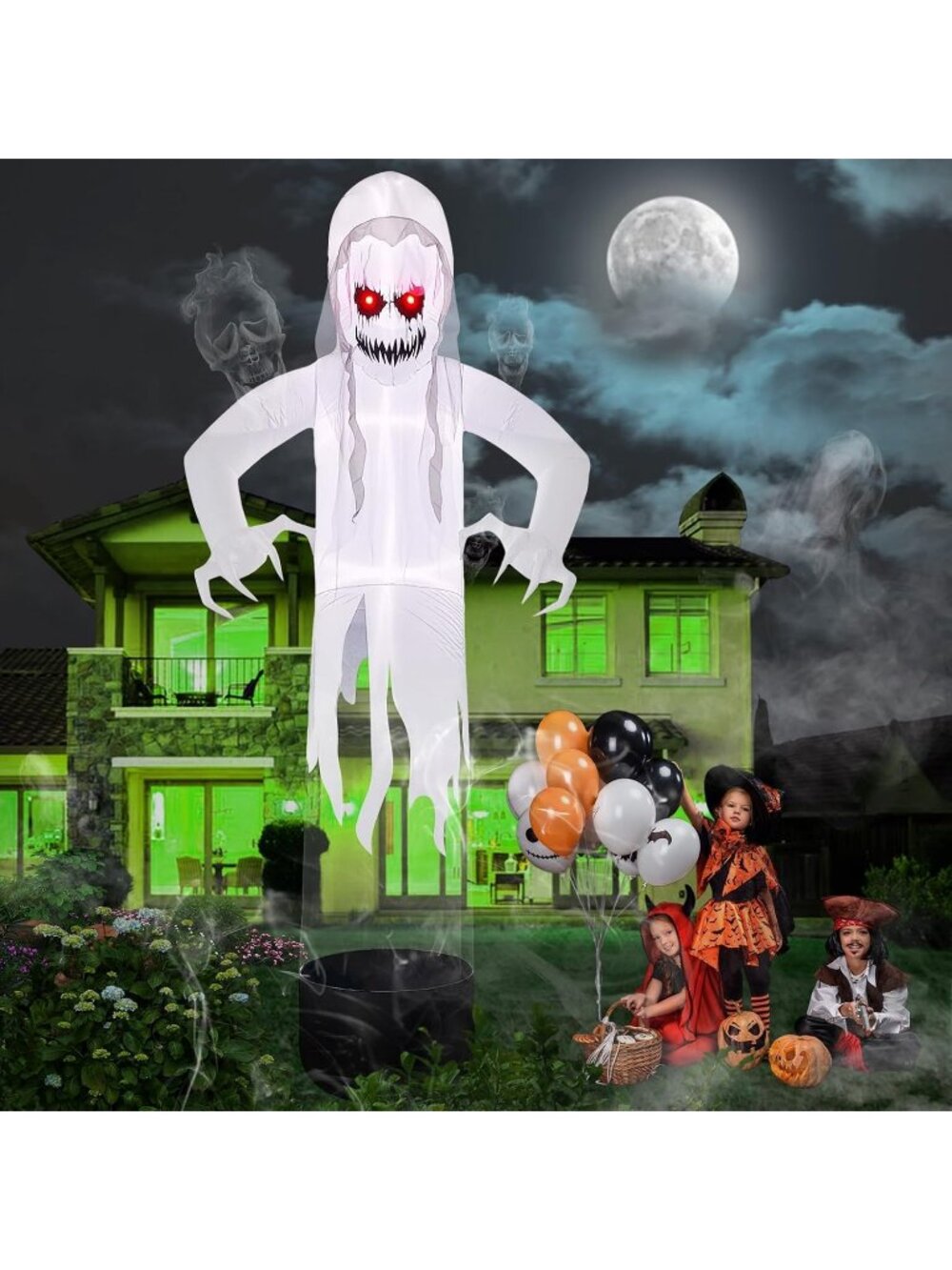 🎃12 FT Giant Halloween Inflatable Red Eyes White Ghost Blow Up Decoration